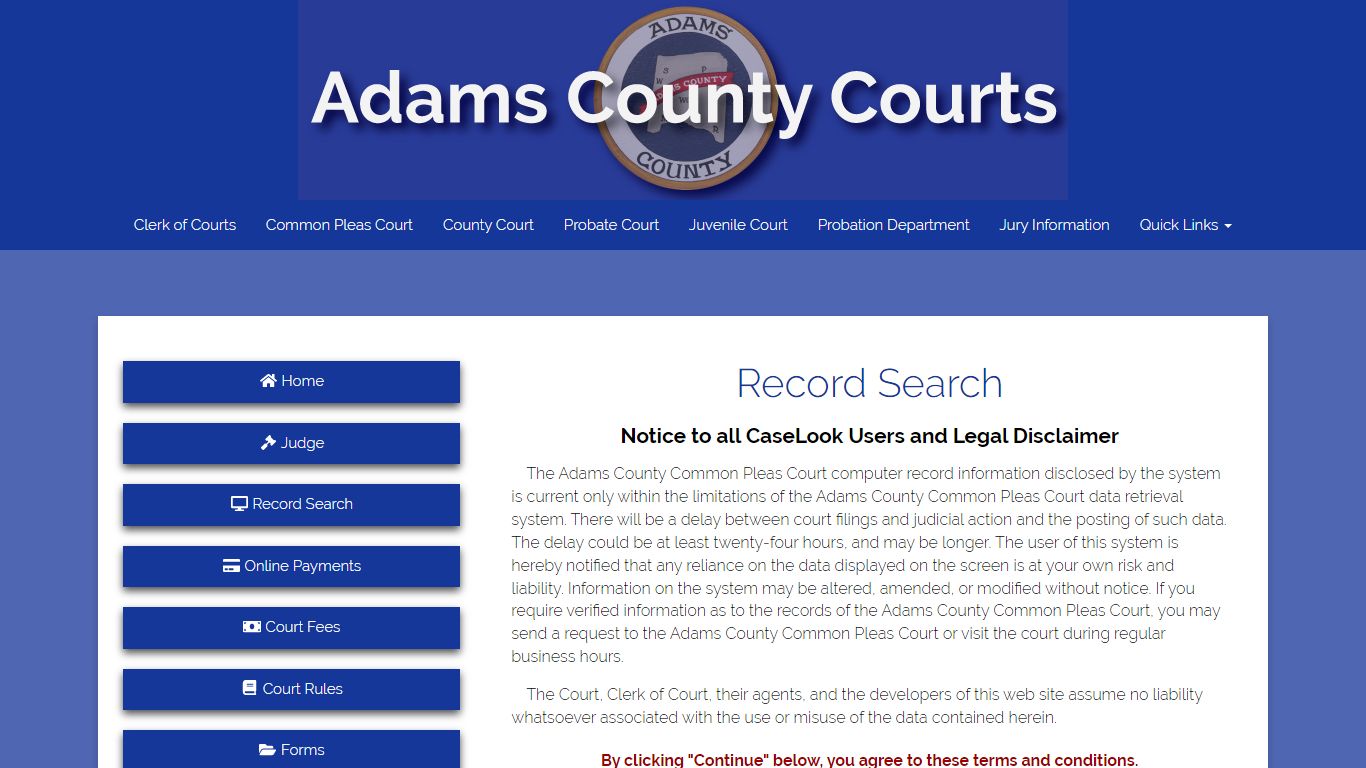 Adams County Common Pleas Court - Record Search