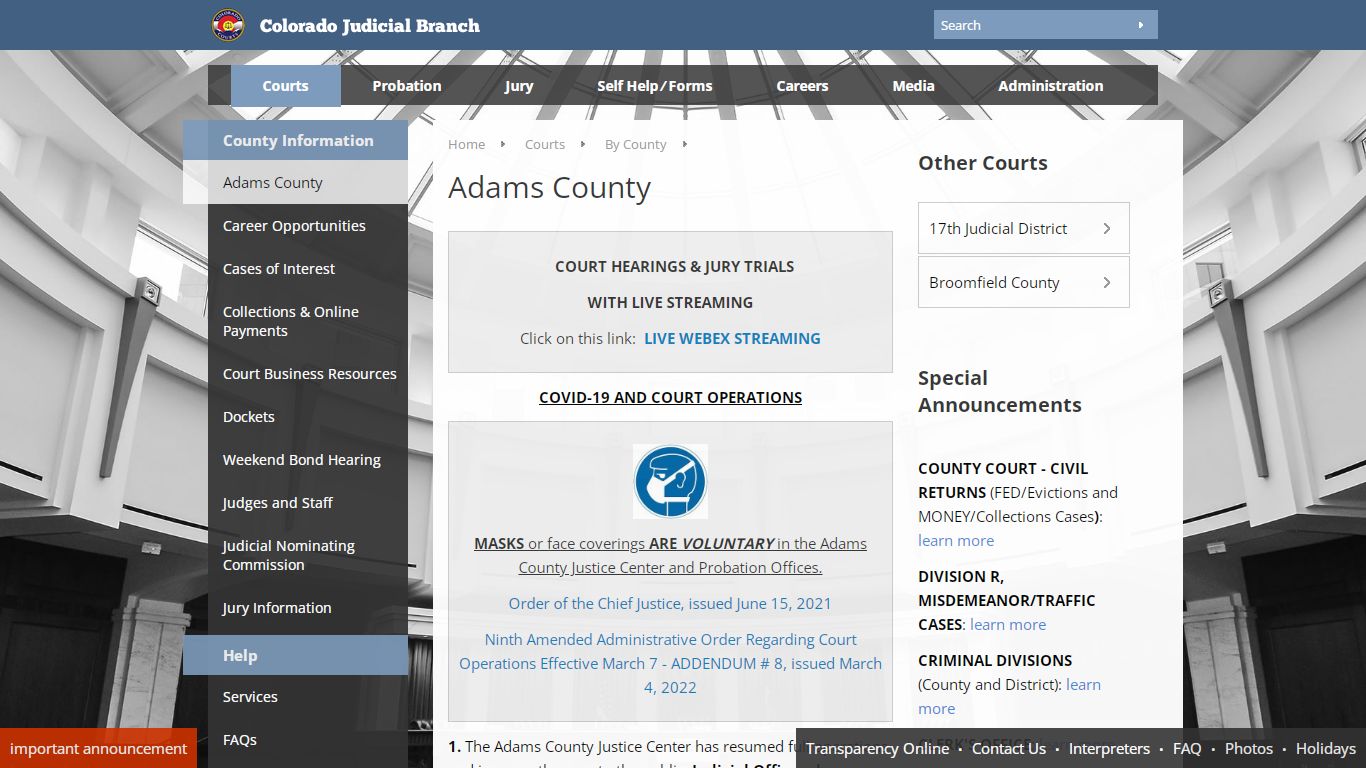 Colorado Judicial Branch - Adams County - Homepage