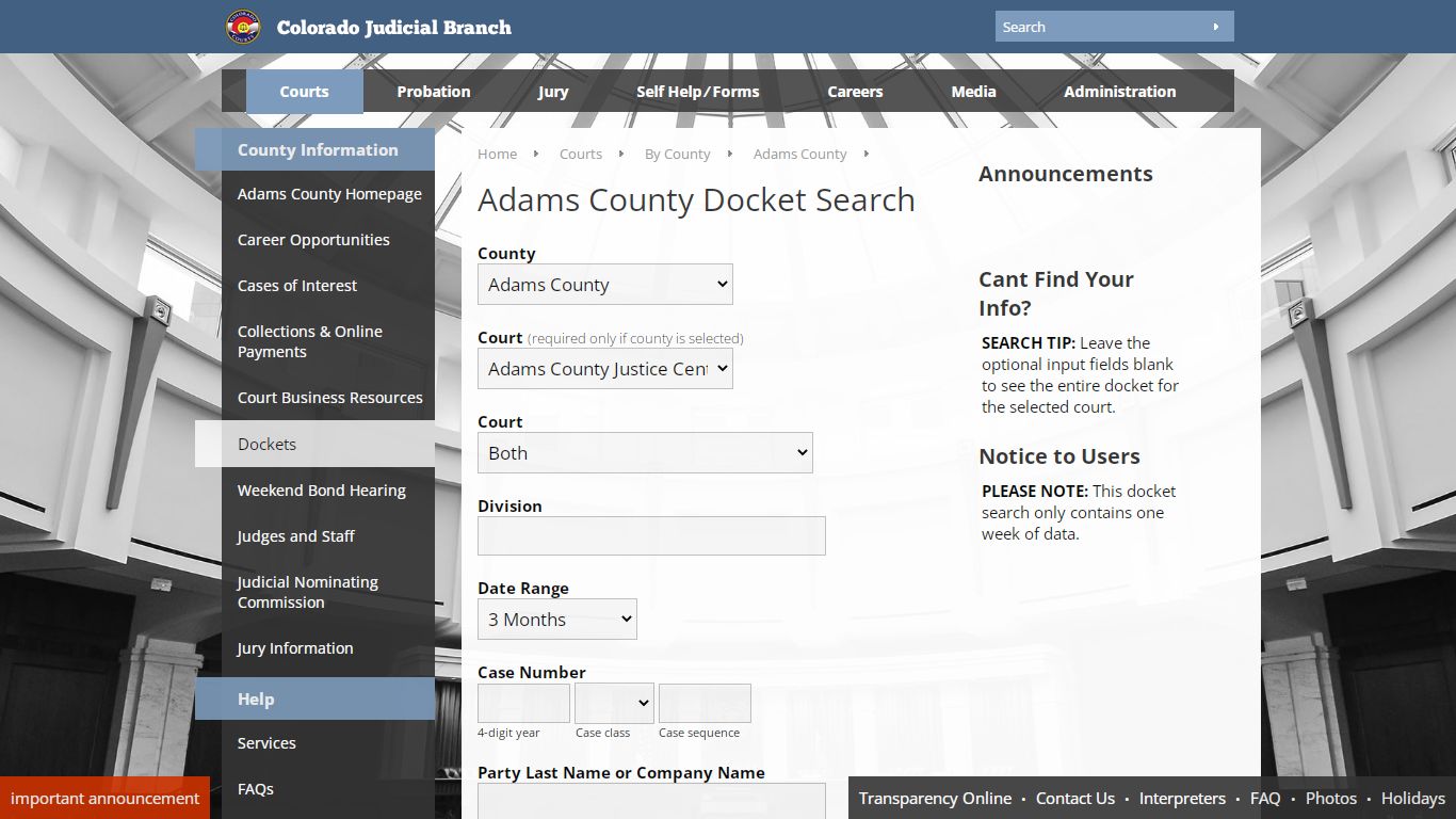 Colorado Judicial Branch - Adams County - Dockets